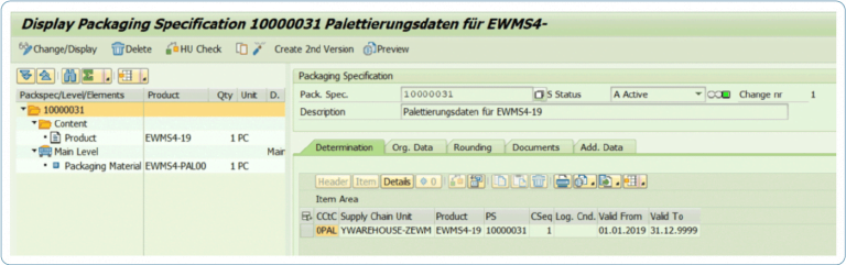 Display EWM-Packspezifikationen