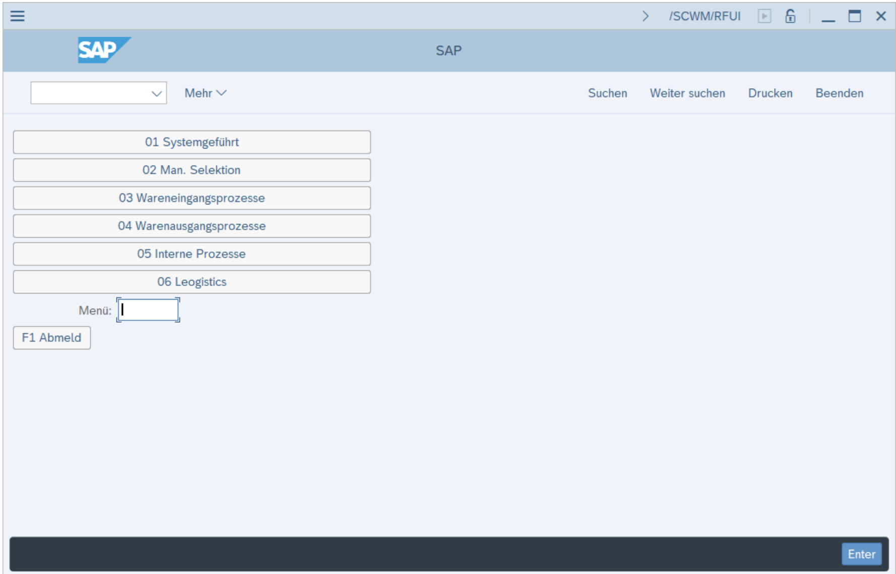 Menü des RF-Frameworks im SAP GUI